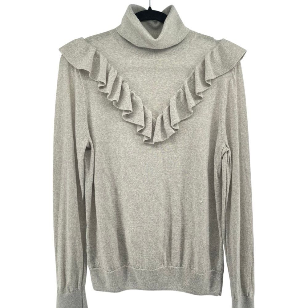 J. Crew Tippi Merino Wool Ruffle Turtleneck Sweater L/XL – Heather Grey